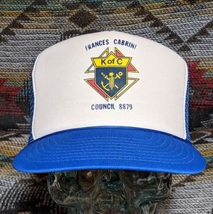 VTG Knights of Columbus Blue/White Foam/Mesh Trucker Snapback. Hand Cleaned.